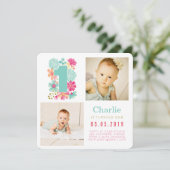 赤ちゃん1歳の誕生日写真カード 招待状 (スタンド正面)