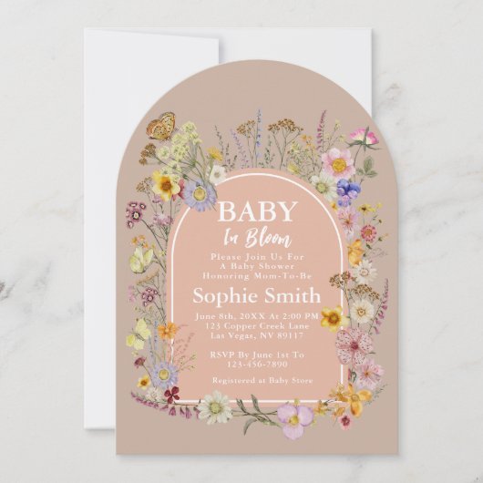 赤ちゃん 咲いたよ ワイルドフラワー ほんのりピンク 招待状 (正面)