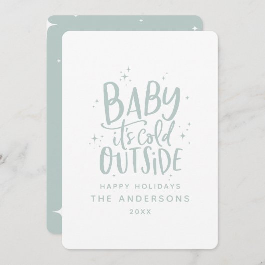 赤ちゃん、外は寒いよ。クリスマスの休暇 セーブザデート (正面/裏面)