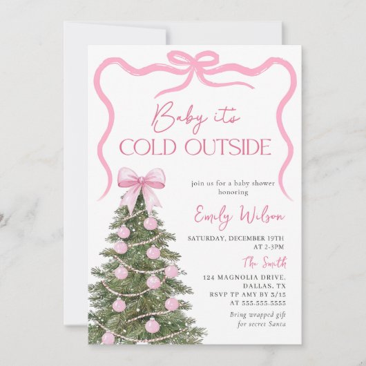 赤ちゃん 外は寒いよ クリスマス ベイビー シャワー 招待状 (正面)