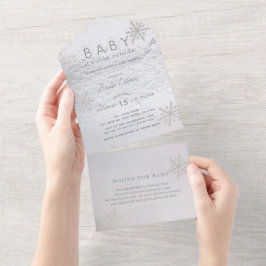 「赤ちゃん、外は寒いよ」スノーフレーク ベビーシャワー オールインワン招待状