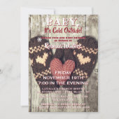 赤ちゃん 外は寒いよ！ ラスティック ウッド ウィンター シャワー 招待状 (正面)