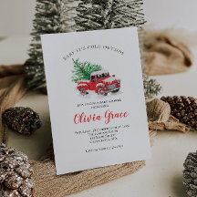 赤ちゃん 外は寒いよ 冬の赤いトラック ベイビーシャワー