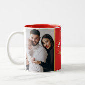 赤ちゃん、外は寒いわ あなたの写真と名前 ツートーンマグカップ (左)