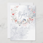 赤ちゃん 外は寒い ダスティーブルーのベビーシャワー 招待状 (正面)