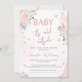 赤ちゃん 外は寒い ピンクのベビーシャワー招待状 招待状 (正面)