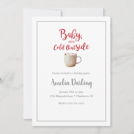 赤ちゃん、外は寒い 赤チェックの招待状 招待状 (正面)