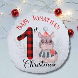 赤ちゃん 男の子の 初めてのクリスマス かわいいサンタ帽子 名前入り ラウンドクッション