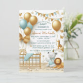 赤ちゃん 男の子 ゴールド風船とおもちゃ 招待状 (スタンド正面)