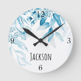 赤ちゃん 男の子 ナースリー オランダ アート 青 花柄 ラウンド壁時計