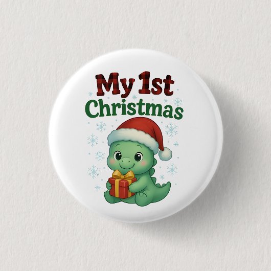 赤ちゃん 男の子 初めてのクリスマス ディノ 缶バッジ (正面)