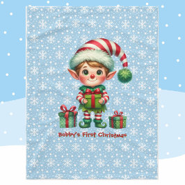 赤ちゃん 男の子 初めてのクリスマス 名前入り ブルー フリースブランケット