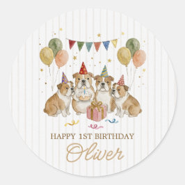 赤ちゃん 男の子 初めての誕生日 かわいい犬 ラウンドシール