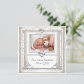 赤ちゃん 男の子 女の子 クリーム色 洗礼 命名式 十字架 招待状 (スタンド正面)