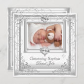 赤ちゃん 男の子 女の子 白い 洗礼 十字架 招待状 (正面/裏面)