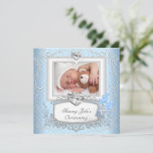 赤ちゃん 男の子 女の子 青い 洗礼 命名式 十字架 白 招待状 (スタンド正面)