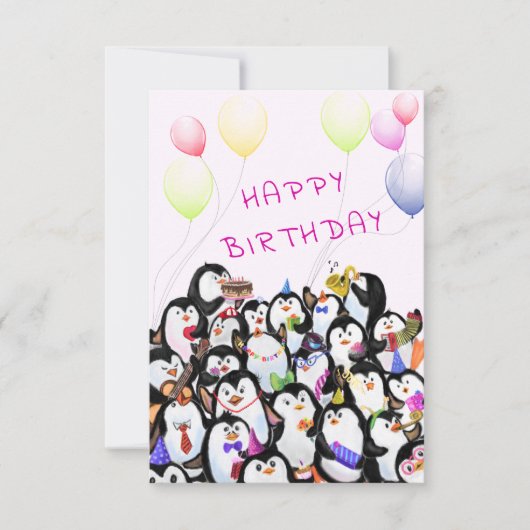 赤ちゃん 誕生日カード 幸せなペンギンパーティー カード (正面)