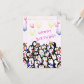 赤ちゃん 誕生日カード 幸せなペンギンパーティー カード (正面/裏面インサイチュ)