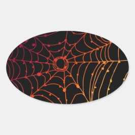 赤っぽいグラデーションスパイダーウェブ 楕円形シール