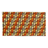 赤っぽい色とベージュ色の長方形の彫刻が整列している 枕カバー (裏面-右)