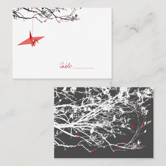 赤つる折り紙紙クレーズアジア結婚ズ プレイスカード (正面/裏面)