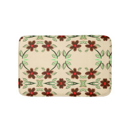 赤でアクセントの付いた茶色のフローラマット バスマット