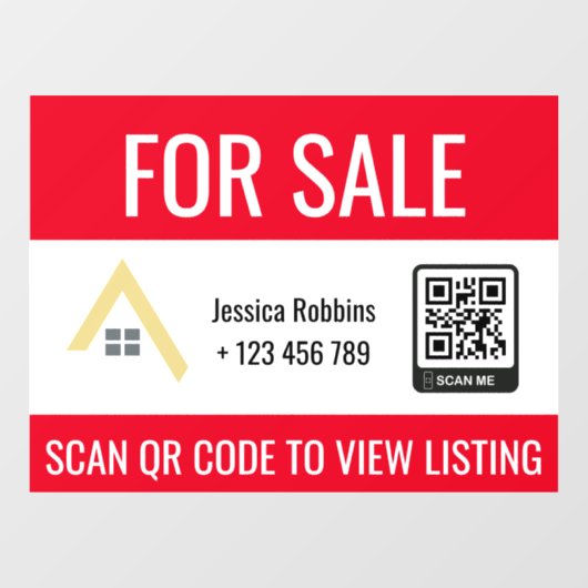 赤で売り物またはオープンハウス |不動産実在QRコード ウィンドウサイン (シート)