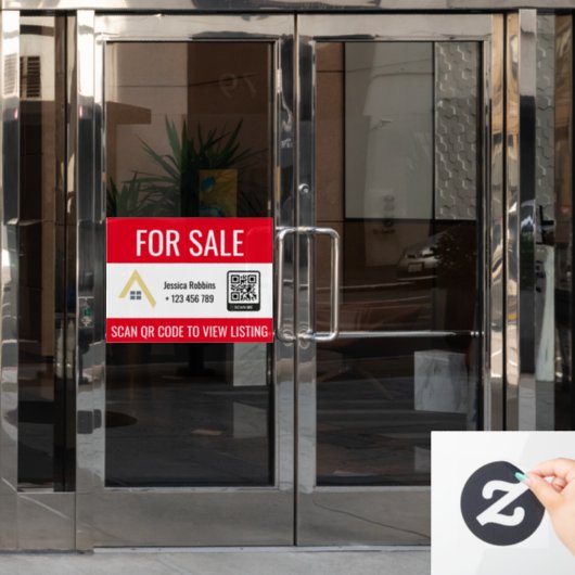 赤で売り物またはオープンハウス |不動産実在QRコード ウィンドウサイン (オフィスドア)