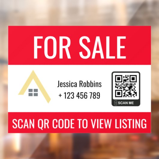 赤で売り物またはオープンハウス |不動産実在QRコード ウィンドウサイン (シート2)