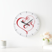 赤で手書きの愛ハート ラージ壁時計 (ホーム)