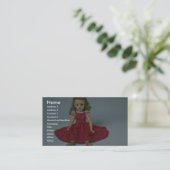 赤で服を着る女の赤ちゃんの人形 名刺 (スタンド正面)