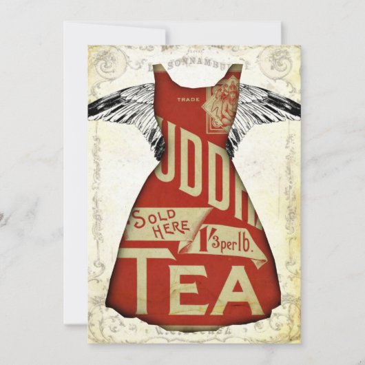 赤で服を着る茶パーティの招待状 招待状 (正面)