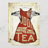 赤で服を着る茶パーティの招待状 招待状 (正面/裏面)