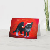 赤で白黒クリスマスの子猫猫 シーズンカード (正面)
