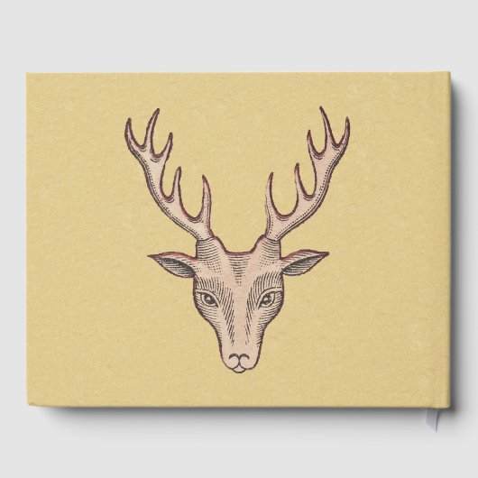赤で縁取られたオスの茶色の鹿の頭〔雄ジカの〕枝角 ゲストブック (裏面)