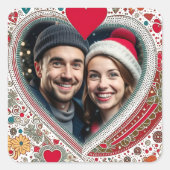 赤とかわいらしターコイズハートフレーム スクエアシール (正面)