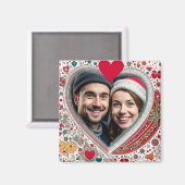 赤とかわいらしターコイズハートフレーム マグネット (正面/裏面)