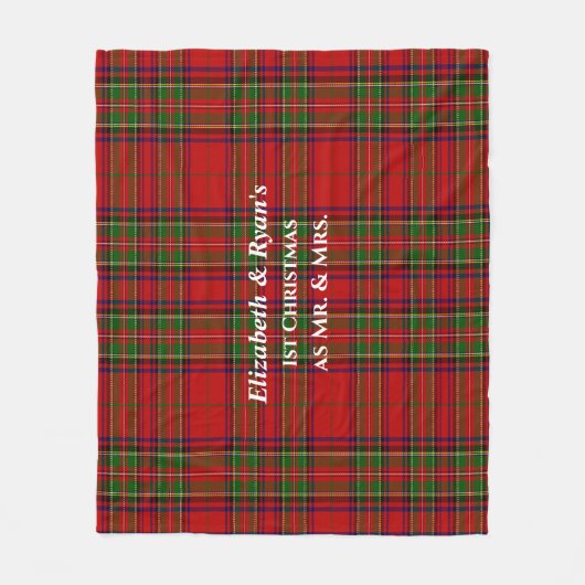 赤とかわいらし緑のタータンチェック格子模様クリスマス フリースブランケット (正面)