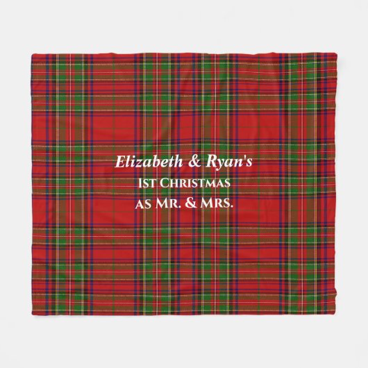赤とかわいらし緑のタータンチェック格子模様クリスマス フリースブランケット (正面(横))