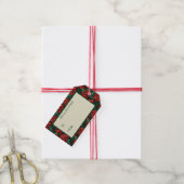 赤とかわいらし緑のポインセティアスのデジタルアート ギフトタグ (より糸付き)