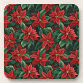 赤とかわいらし緑のポインセティアスのデジタルアート コースター (正面)