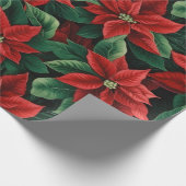 赤とかわいらし緑のポインセティアスのデジタルアート ラッピングペーパー (角)