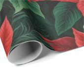 赤とかわいらし緑のポインセティアスのデジタルアート ラッピングペーパー (ロールコーナー)