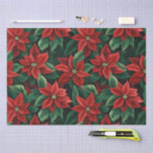 赤とかわいらし緑のポインセティアスのデジタルアート 薄葉紙 (クラフト)