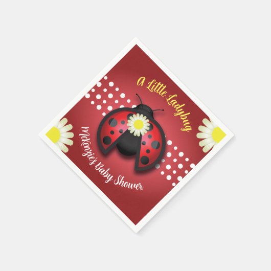 赤とかわいらし黒のレディバグデイジーベビーシャワー スタンダードカクテルナプキン (角)