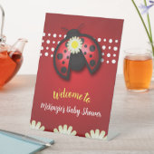 赤とかわいらし黒のレディバグデイジーベビーシャワー 台座サイン (インサイチュ)