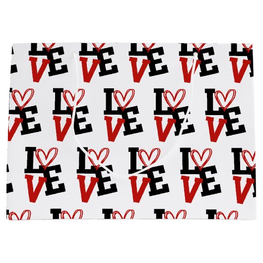 赤とはっきりした黒のロマンチックなパターンデザイン ラージペーパーバッグ (正面)