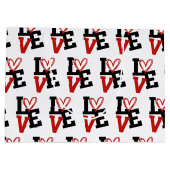 赤とはっきりした黒のロマンチックなパターンデザイン ラージペーパーバッグ (裏面)