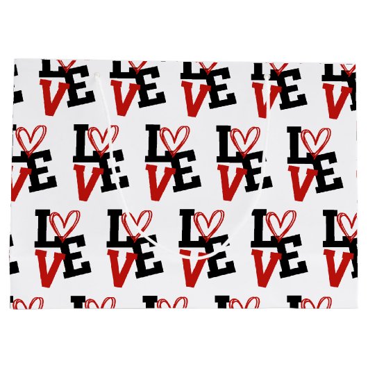 赤とはっきりした黒のロマンチックなパターンデザイン ラージペーパーバッグ (裏面)