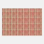 赤とアイボリーのストライプに distressed モチーフ ラッピングペーパーシート (正面2)